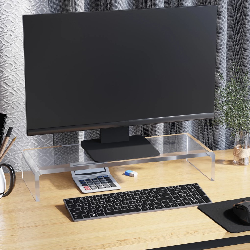 HOMCOM Podstawka pod monitor TV akrylowa przezroczysta elegancka 53x19x9cm | Aosom PL