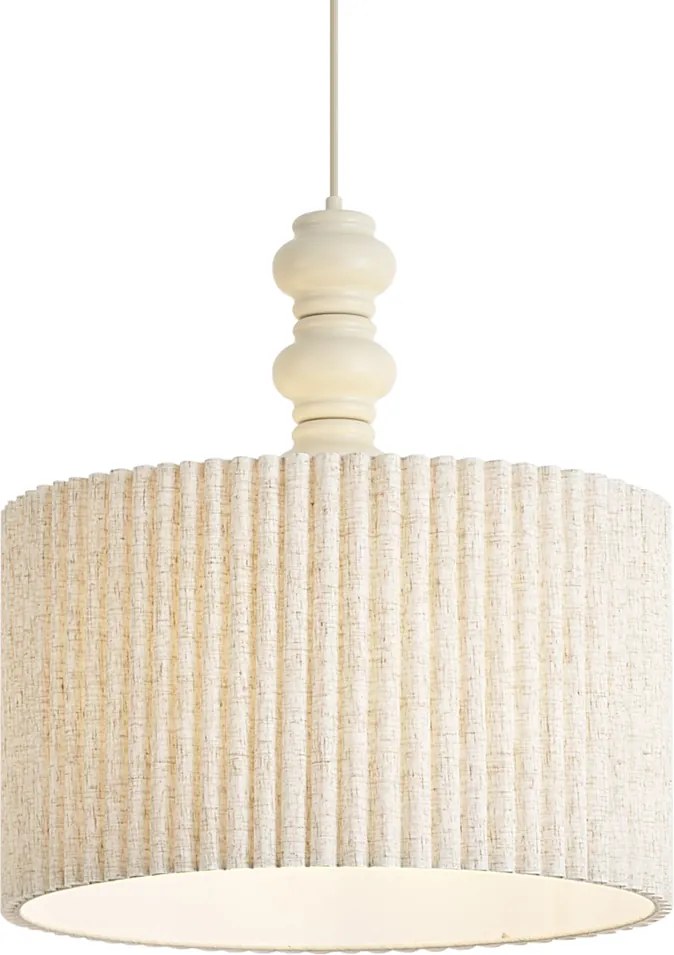 Lampa wisząca Japandi beżowa z lnianym abażurem 50 cm - Fedde