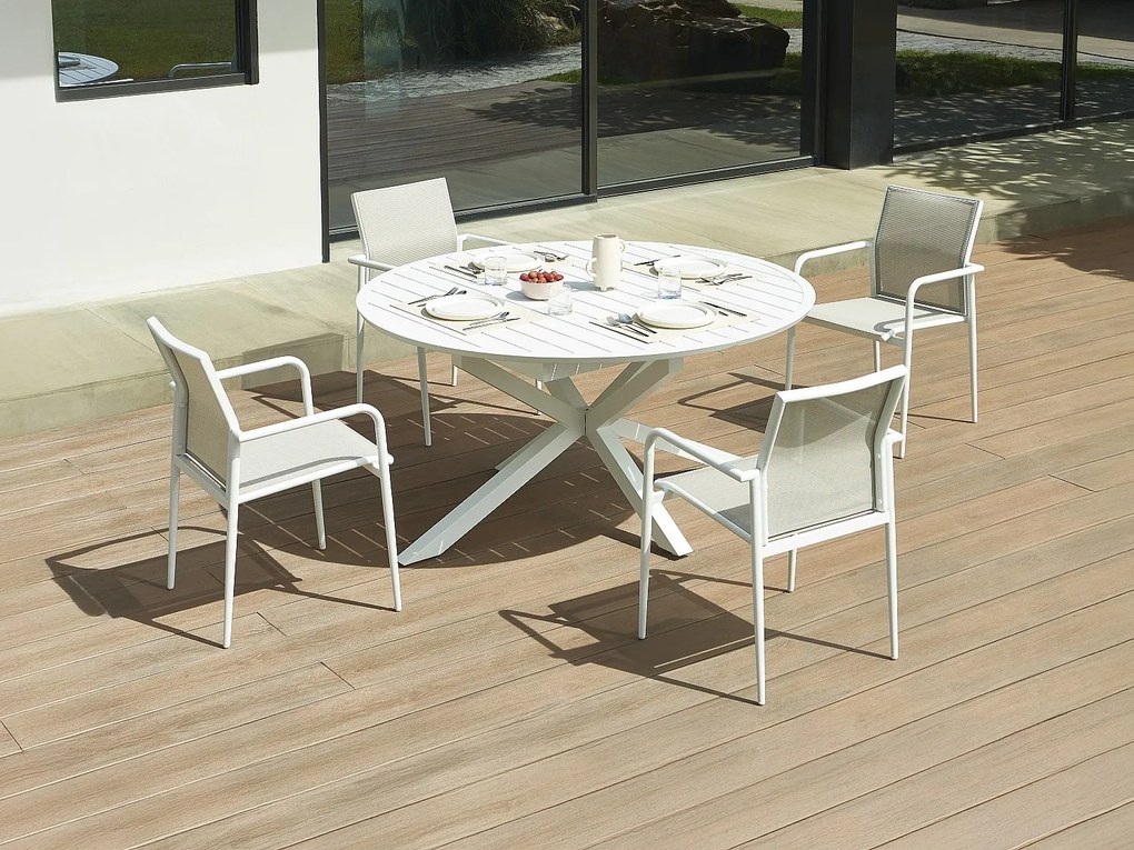 Stół ogrodowy okrągły rozkładany z aluminium dł. 150/200 cm - Biały - YOHA marki MYLIA