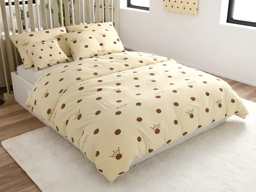 PrzytulneMieszkanie.pl PrzytulneMieszkanie.pl Pościel bawełniana CROWN LOVE FOR beżowa Rozmiar pościeli: 2 szt 70 x 90 cm | 200 x 220 cm