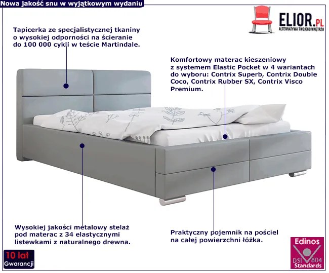 Dwuosobowe łóżko z pojemnikiem 140x200 Erli 3X - 36 kolorów