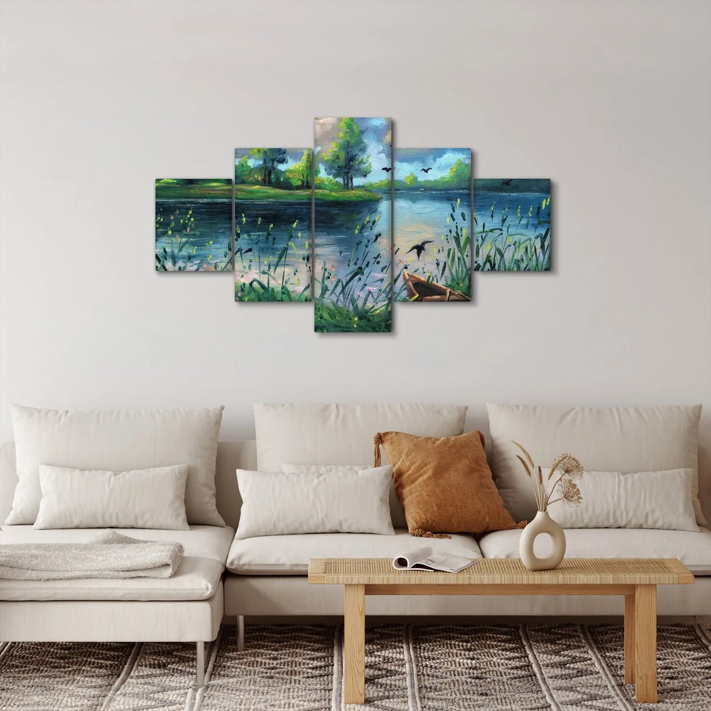 Obraz - Obraz olejny, Wczesny letni wieczór nad jeziorem (125x70 cm)