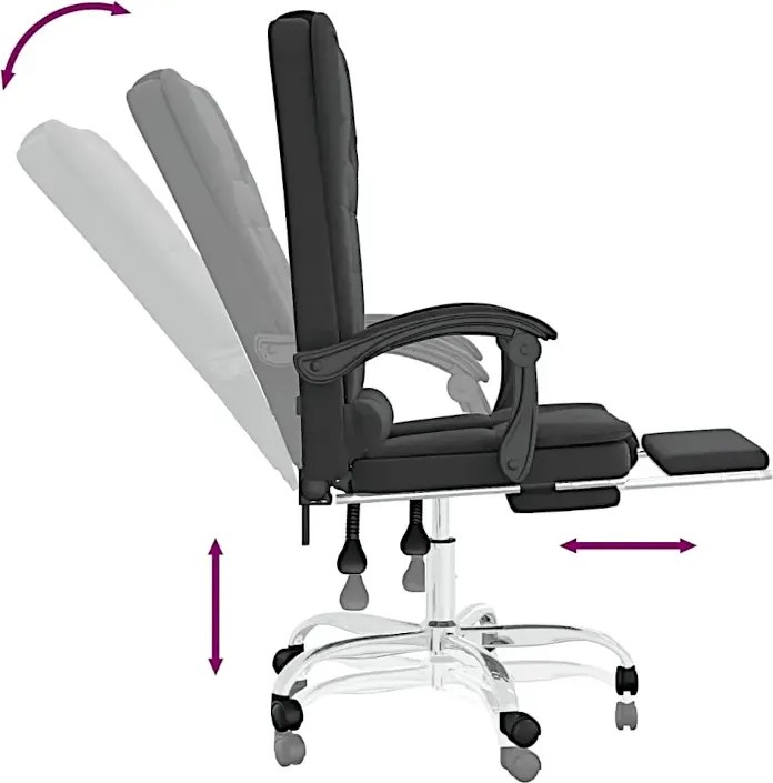 Czarne rozkładane krzesło biurowe z podnóżkiem masujące - Pexo