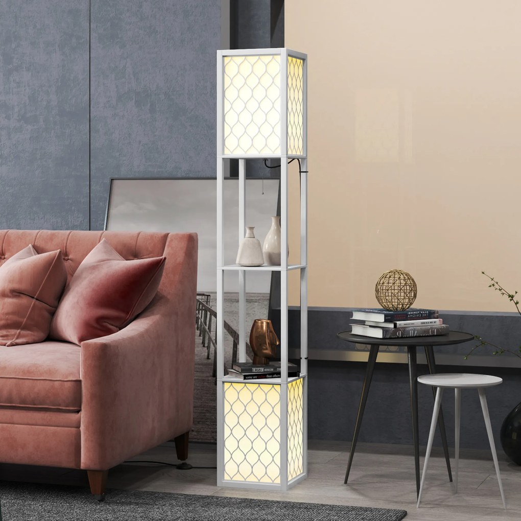 HOMCOM Lampa stojąca w nowoczesnym designie, 2 półki, łańcuszek włącznika, 26 cm x 26 cm x 156 cm, biały | Aosom PL