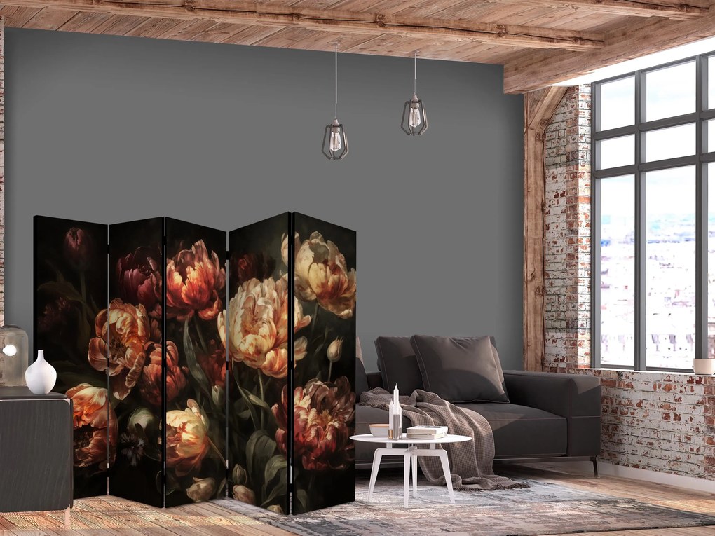 Parawan akustyczny Kwiaty 225x172 cm 5-częściowy brązowy ARTGEIST B