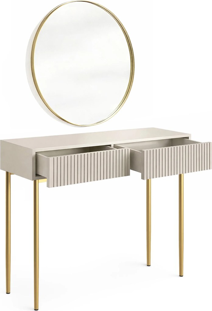 Toaletka Nicole ze złotym lustrem 80 cm - kaszmir / złote nóżki