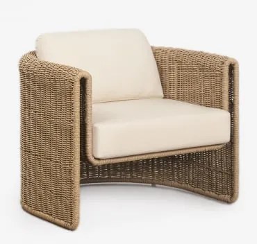 Fotel Ogrodowy Ze Stali I Syntetycznego Rattanu Lina Tkaniny Gardenia Biel - Sklum