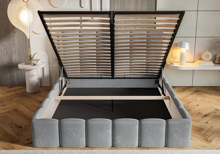 Welurowe łóżko tapicerowane z pojemnikiem 140x200 R1-N49