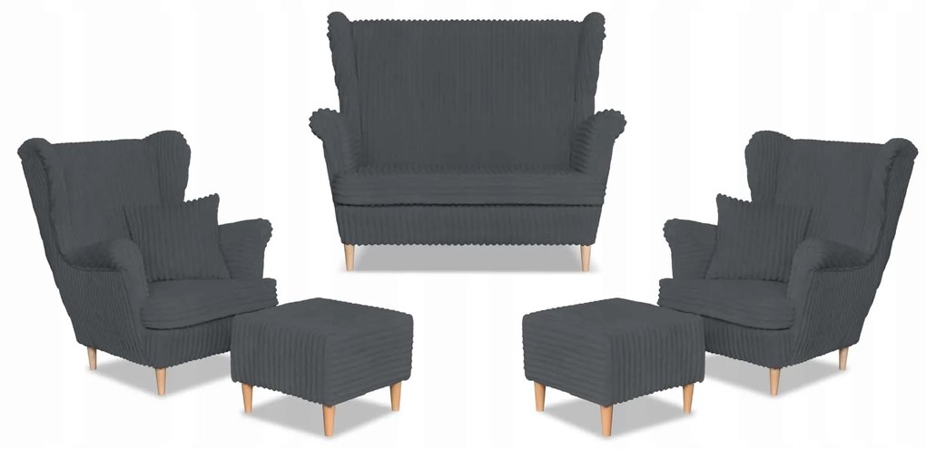 Zestaw uszak Rene Estella sofa fotele pufy Family Meble ciem. szary sztruks