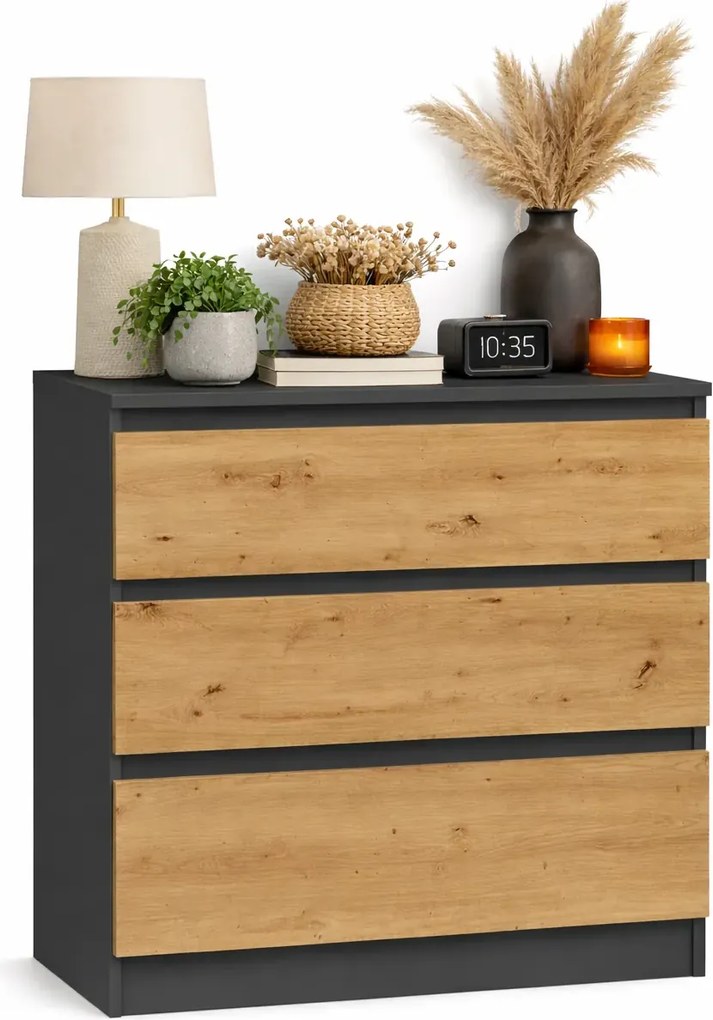 Niska Komoda Loft Z Szufladami Antracyt + Dąb Artisan G1-G65
