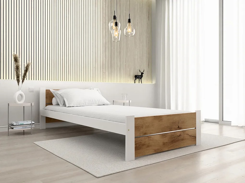 Łóżko IKAROS DOUBLE 90 x 200 cm, dąb artisan/biały Stelaż: Ze stelażem listwowym rolowanym, Materac: Materac Sommera