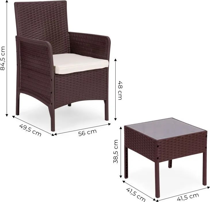 Zestaw mebli ogrodowych Livora 0223 - 2 krzesła i stolik kawowy, kolor brązowy