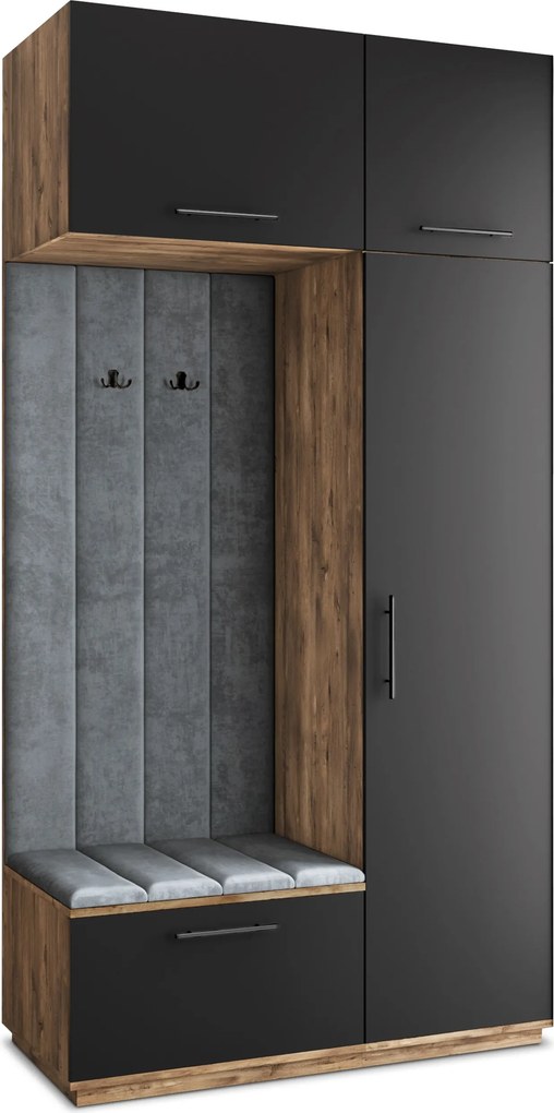 Masseno Garderoba REMA 120/240/60 cm Nowoczesna Szafa do Przedpokoju Dąb lefkas, MONOLITH 85 (Szary)