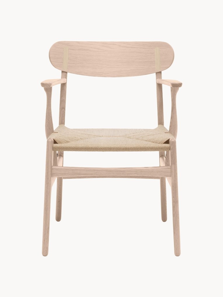 Krzesło z drewna z podłokietnikami i ręcznie plecionym siedziskiem CH26