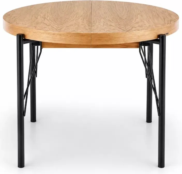Rozkładany stół okrągły do jadalni Infinity 100-300 cm z okleiny naturalnej w stylu loft na czarnych metalowych nogach