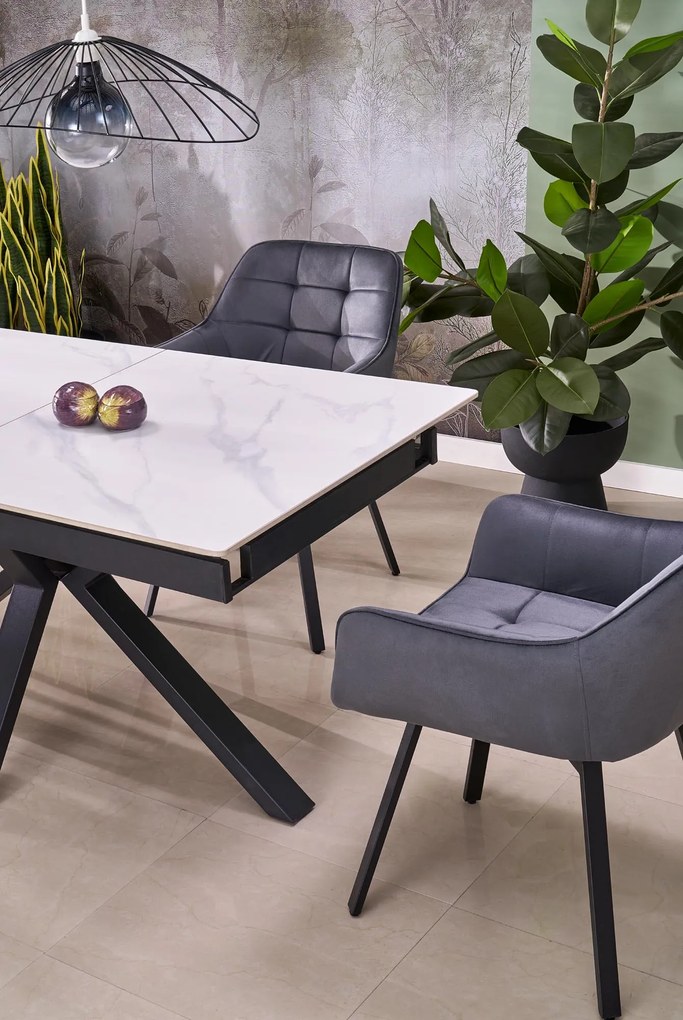 Stół rozkładany 140-180/85/76 cm spiek biały marmur/czarny PLATAN