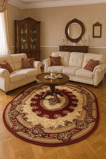 Owalny Czerwony Dywan W Klasycznym Stylu N8-W27