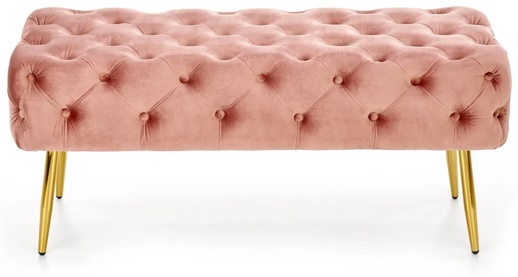 ADRIA ławka różowy / złoty, tapicerowana, pikowana, tkanina velvet, glamour