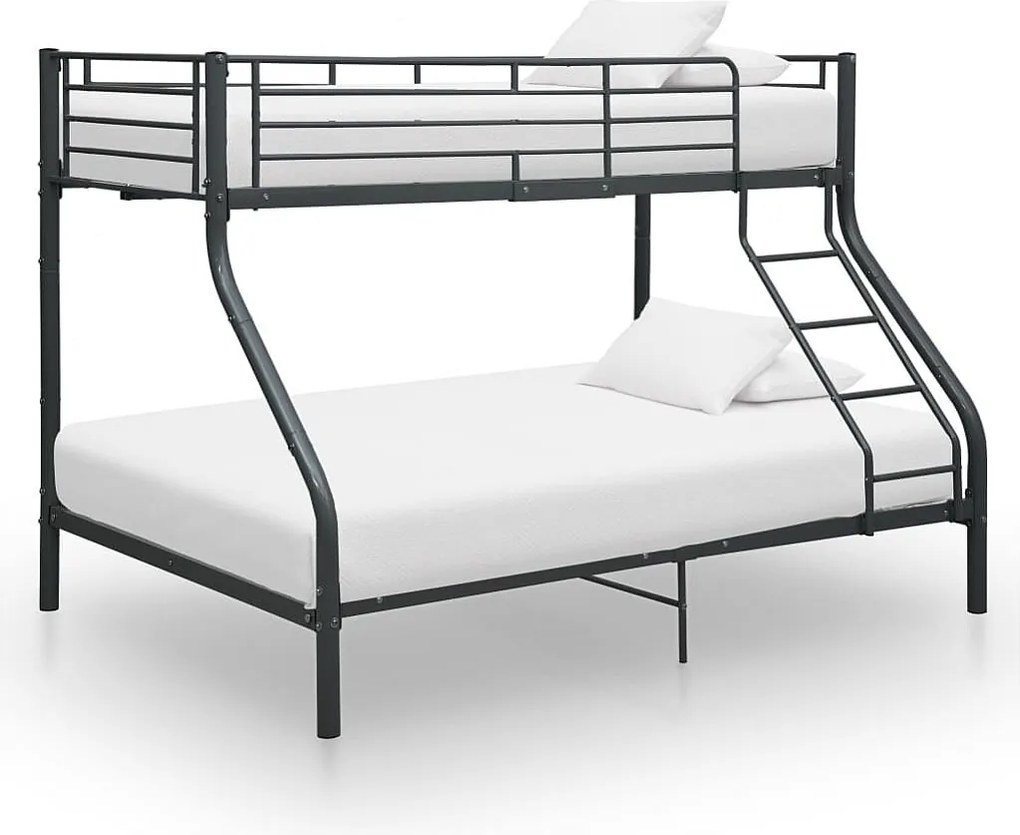 Metalowe łóżko piętrowe czarne 140x200/90x200 cm z barierką i bezpieczną drabinką, nowoczesny design
