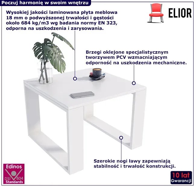 Biała kwadratowa minimalistyczna ława kawowa - Fareo 5X