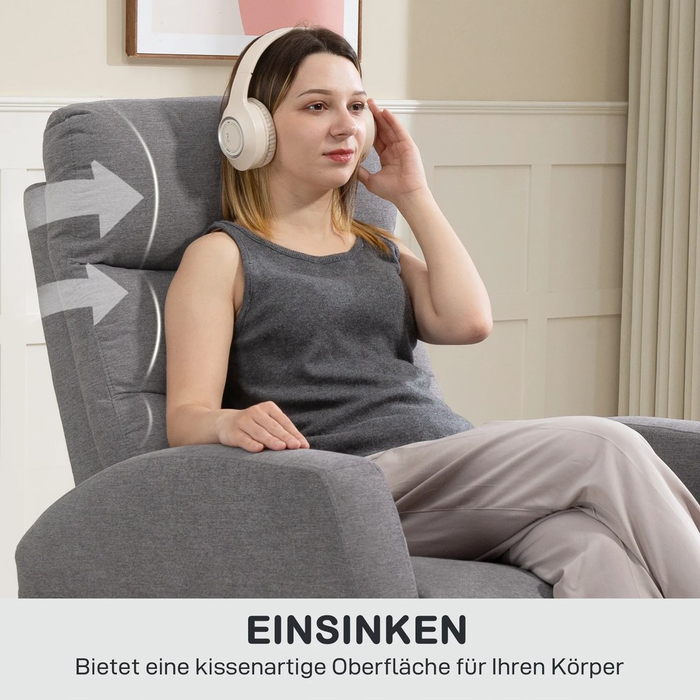 HOMCOM Regulowany Fotel Relaksacyjny z Podnóżkiem, Nowoczesny Tapicerowany Fotel, Ciemnoszary