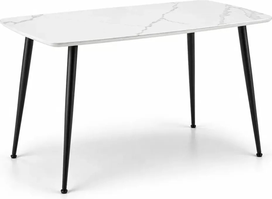 Stół Siena 120x70 cm – Nowoczesny Stół z Białym Blatem Marmurowym z MDF lakierowanego i Stylowymi Czarnymi Nogami do Jadalni