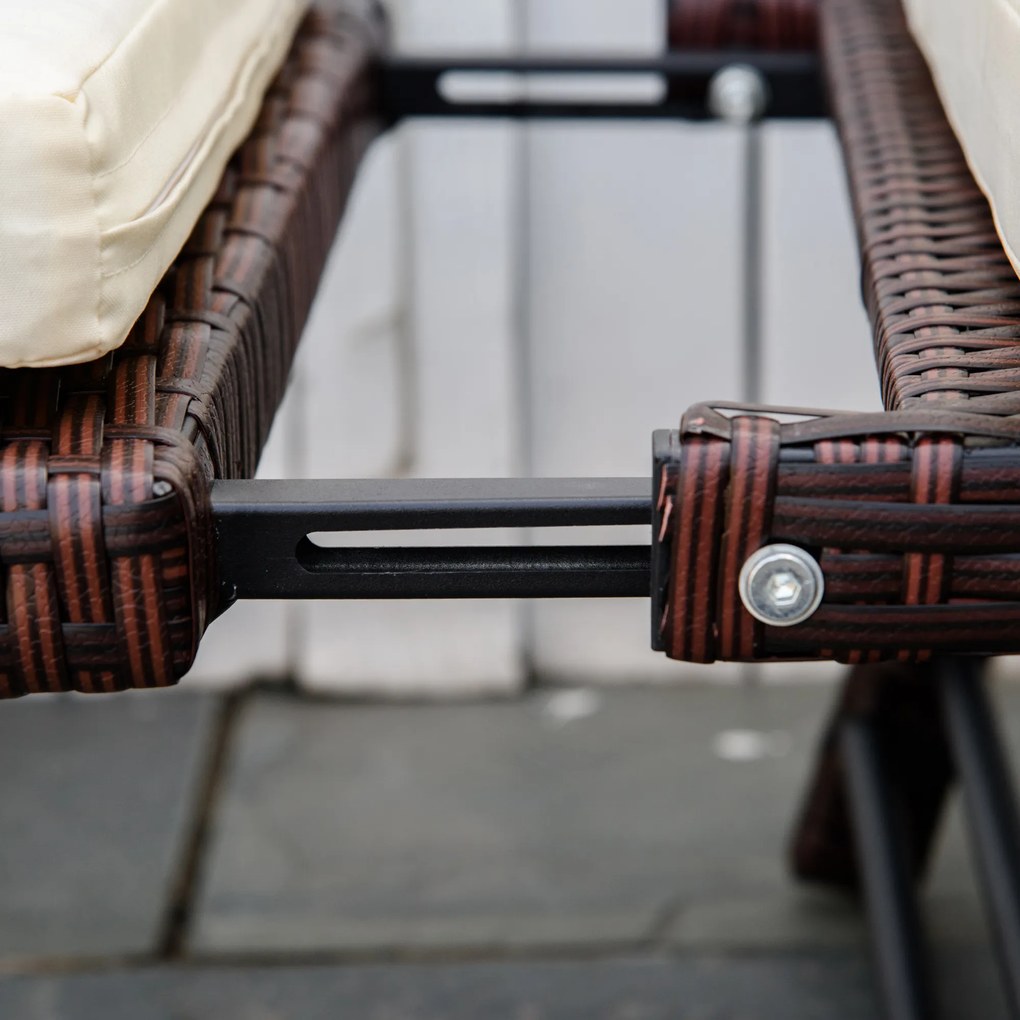 Outsunny Sofa ogrodowa 2-osobowa, technorattan, składane podłokietniki, stal, brązowa, 129x63x67cm | Aosom PL