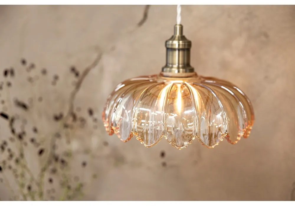 Lampa wisząca w kolorze mosiądzu z z bursztynowym szklanym kloszem ø 25,5 cm Kurage – Markslöjd