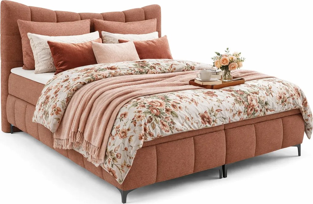 Łososiowe łóżko z pikowanym zagłówkiem 5 rozmiarów A5-P39