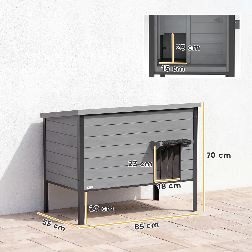 PawHut Wodoodporny domek dla kota z otwieranym dachem i wyjmowaną podłogą, wejście, dla 1-2 kotów do 12 kg, 85x55x70 cm, Jasnoszary | Aosom PL