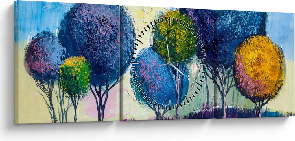 Obraz drzew kopułowych, obraz olejny (z zegarem) (90x30 cm)