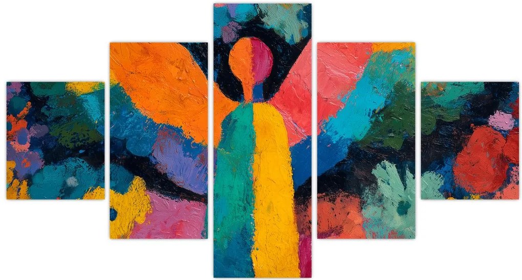 Obraz - Abstrakcyjny anioł z kwiatami (125x70 cm)