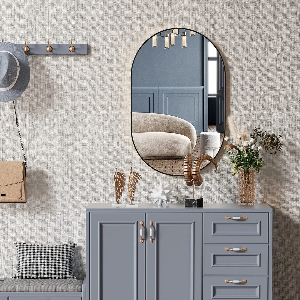 Owalne lustro na ścianę OLVANI 80x40 cm z czarną ramą