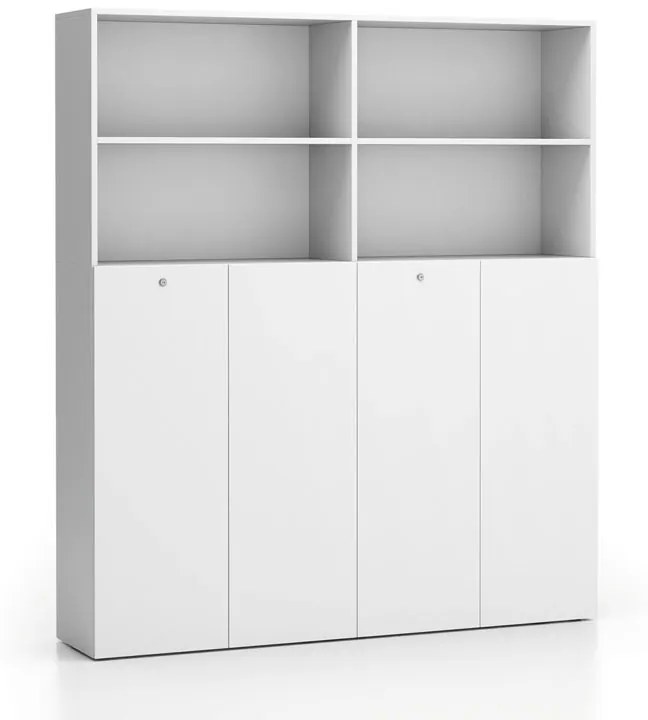 Szafa biurowa podwójna SEGMENT 2-drzwiowa, zamykana, 8 półek, biała