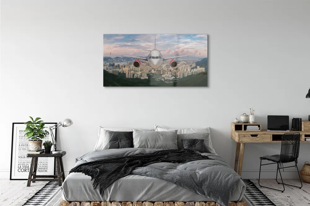 Obraz na szkle Miasto góry samolot
