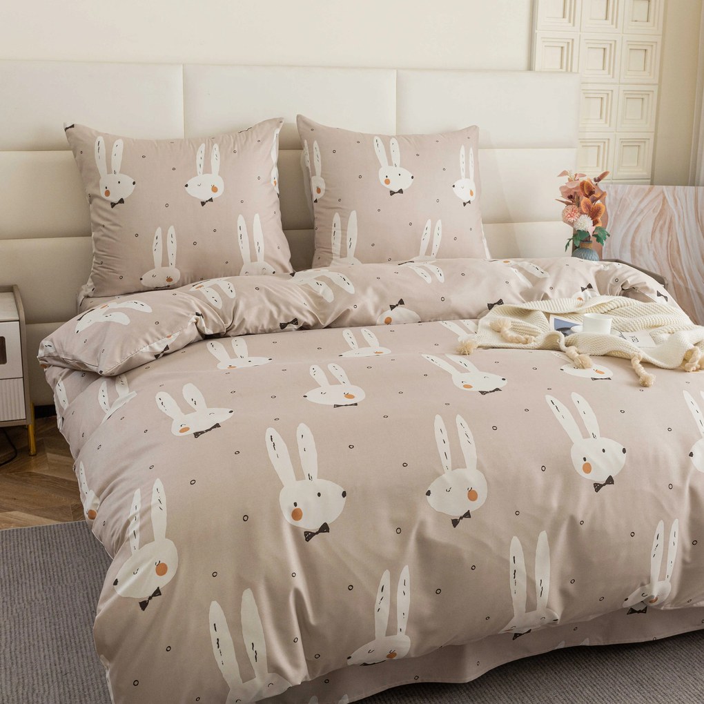 PrzytulneMieszkanie.pl PrzytulneMieszkanie.pl Pościel z mikrowłókna WHITE RABBIT, beżowa Rozmiar pościeli: 2 szt 70 x 90 cm | 200 x 220 cm