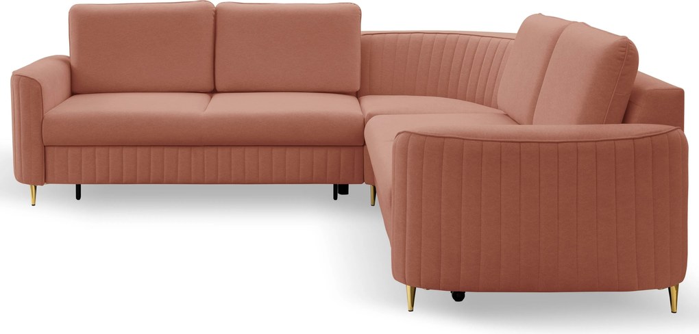 Masseno Narożnik VELA z funkcją spania i pojemnikiem na pościel Narozniki L, Rozkładana sofa - Różowy, CASTEL 55