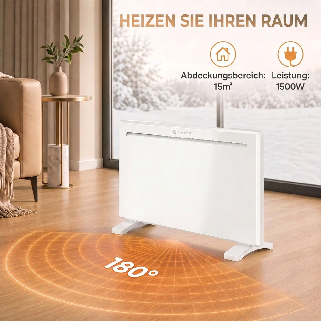 HOMCOM Inteligentny panel grzewczy 1500 W, wolnostojący/montaż ścienny, ogrzewanie elektryczne z 7-dniowym timerem, wykrywanie otwartego okna, ochrona przed mrozem, biały | Aosom PL