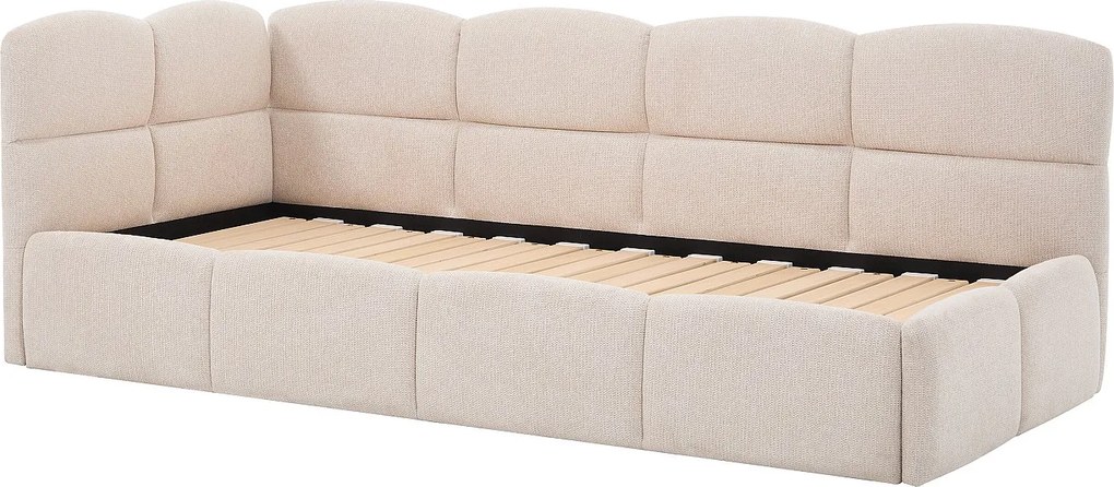 Łóżko wysuwane 2 x 80 x 200 cm – Z listwowym stelażem  – Teksturowana tkanina – Beżowy – PLURANIO