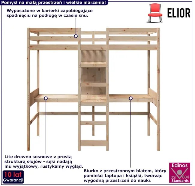 Piętrowe pojedyncze łóżko z biurkiem 80x200 - Mirja 4X