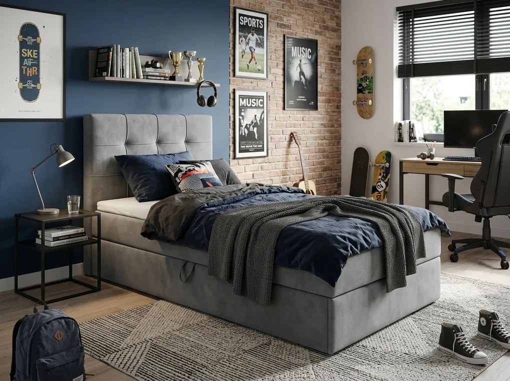 Tapicerowane łóżko kontynentalne DIRELIS TRINITY 90x200 cm szare Materac: Materac sprężynowy Bonell