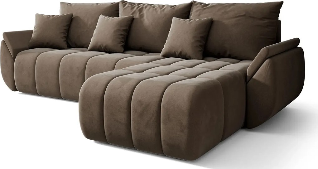 Welurowa brązowa sofa w kształcie litery L F0-T57