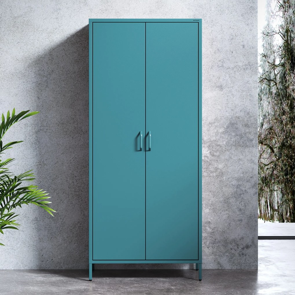 Szafa na ubrania metalowa morska / turkusowa: Modern FLAVIO, 800 x 1850 x 450 mm