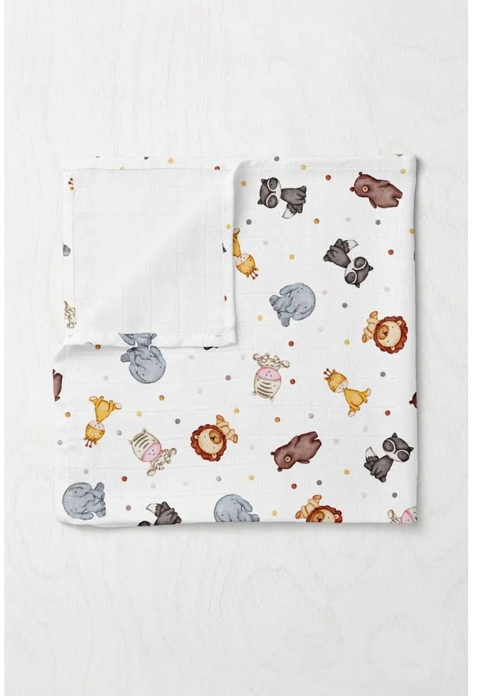 Biały koc dziecięcy muślinowy 75x100 cm Zoo – Mijolnir
