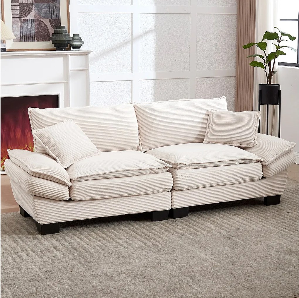 Nowoczesna i prosta sofa dwuosobowa - 224 x 81 x 81 cm - z kołdrą - welur - beżowa