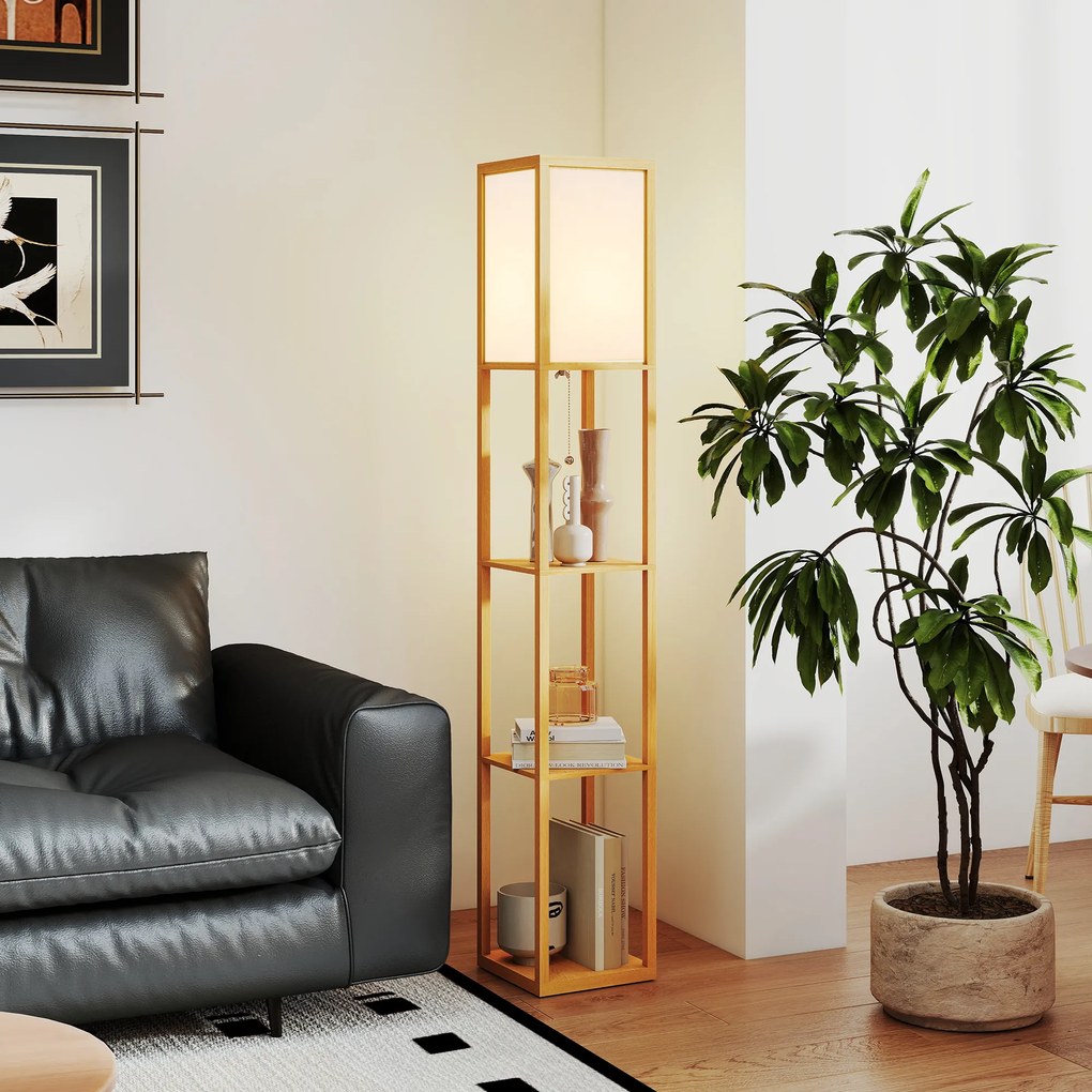 HOMCOM Lampa stojąca z 3 półkami, lampa podłogowa z oprawką E27, 26 x 26 x 160 cm, do salonu/sypialni (bez żarówki) | Aosom PL