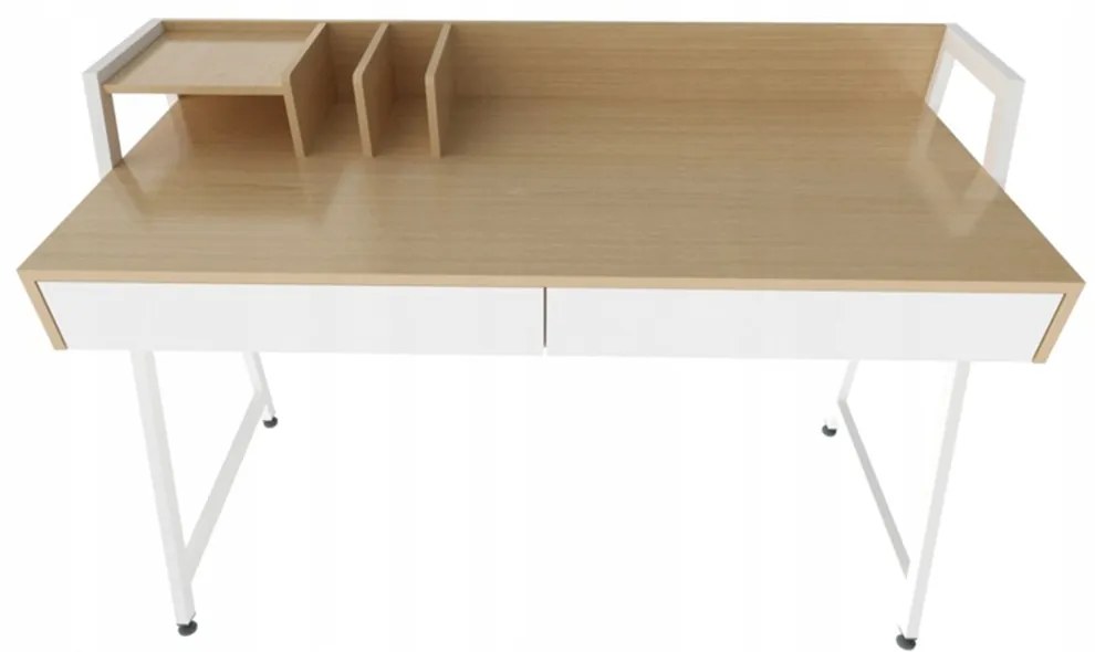Nowoczesne biurko w stylu loft, 124 cm, z szufladami – jasny dąb