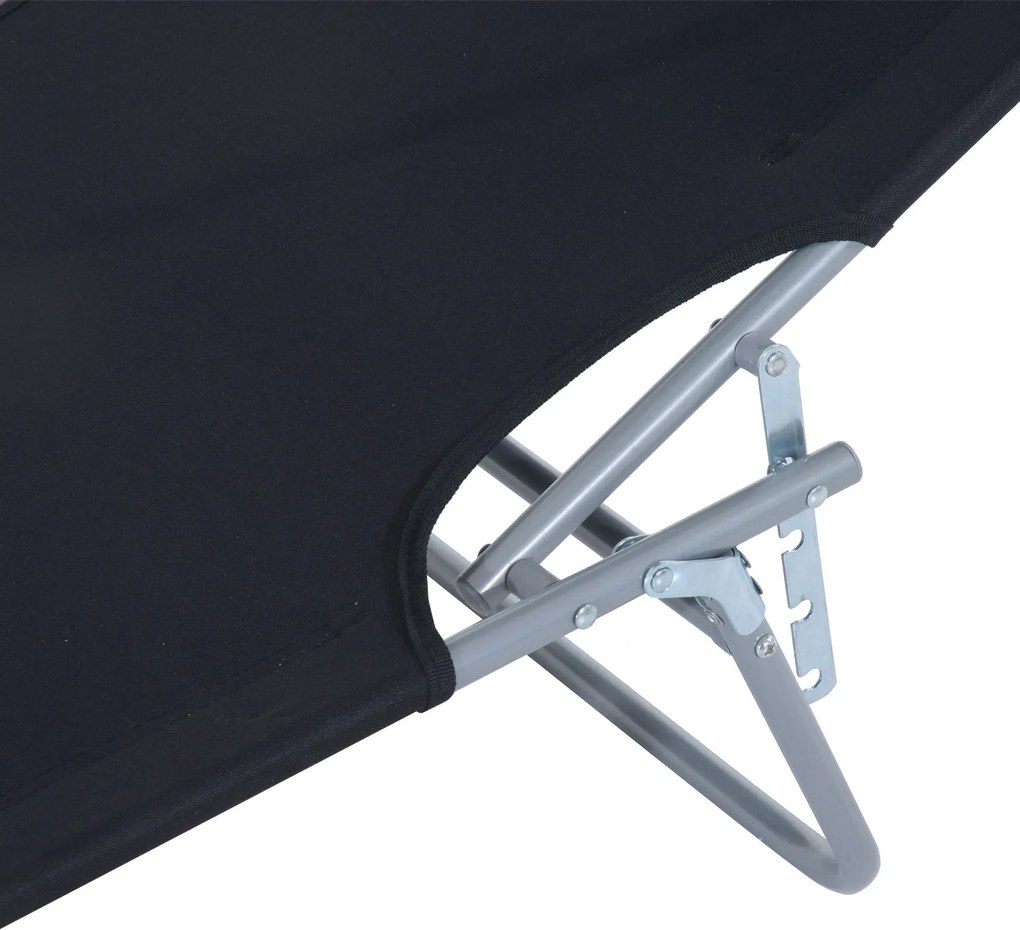 Outsunny Leżak ogrodowy składany z daszkiem przeciwsłonecznym idealny na plażę czarny 187x58x36 cm | Aosom PL