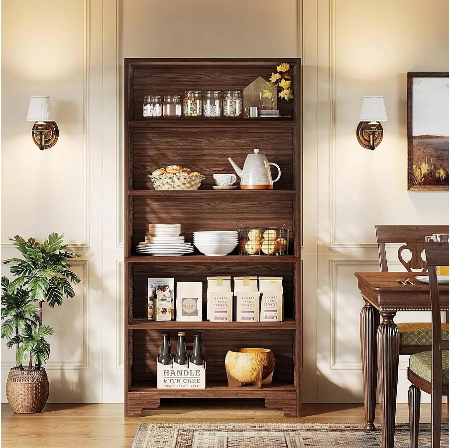 6-poziomowa biblioteczka, 180 cm, wysoka biblioteczka vintage, 5-poziomowa półka do przechowywania, biblioteczka z połowy wieku do biura, salonu, sypialni