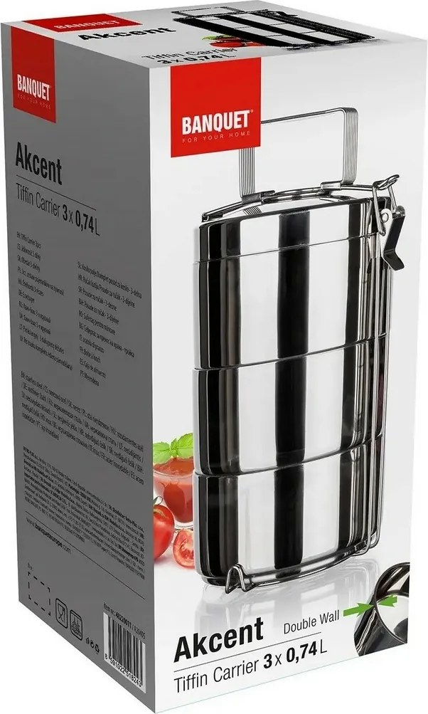 Banquet Dwuścienny pojemnik na żywność  trojak ze stali nierdzewnej AKCENT, 3 części